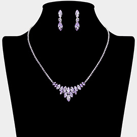 Marquise Stone Cluster Embellished Rhinestone Studded Necklace