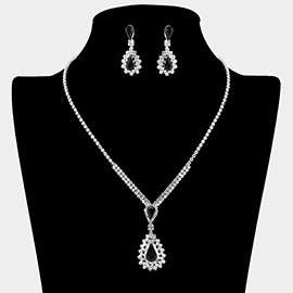 Teardrop Stone Cluster Pendant Rhinestone Paved Necklace