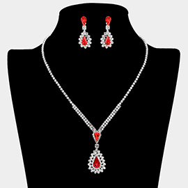 Teardrop Stone Cluster Pendant Rhinestone Paved Necklace