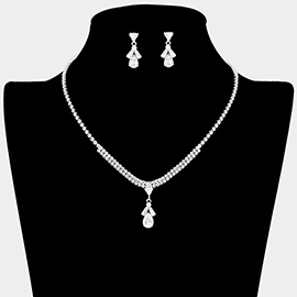 Teardrop CZ Stone Cluster Pendant Accent Rhinestone Paved Necklace