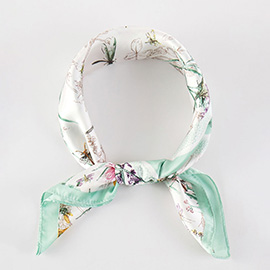 Watercolor Botanical Printed Square Silky Satin Bandana Scarf