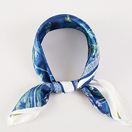 Watercolor Botanical Printed Square Silky Satin Bandana Scarf