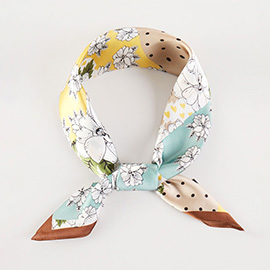 Floral Patchwork Pattern Printed Square Silky Satin Bandana Scarf
