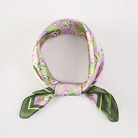 Geometric Floral Pattern Printed Square Silky Satin Bandana Scarf