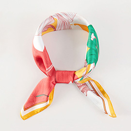 Bold Lily Floral Pattern Printed Square Silky Satin Bandana Scarf