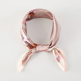 Romantic Meadow Floral Printed Square Silky Satin Bandana Scarf