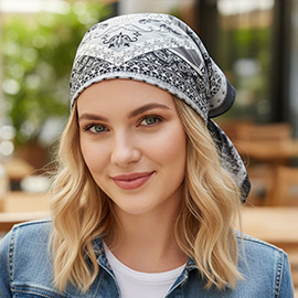 Vintage Baroque Pattern Printed Square Silky Satin Bandana Scarf