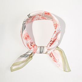 Elegant Floral Pattern Printed Square Silky Satin Bandana Scarf