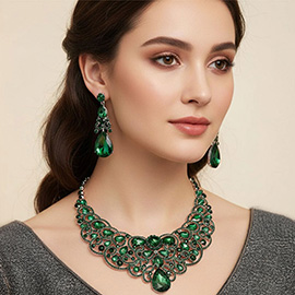 Teardrop Stone Cluster Embellished Collar Evening Necklace