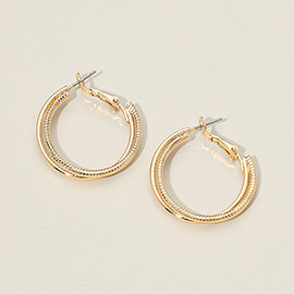 Gold Dipped Textured Layered Hoop Earrings