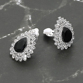 Teardrop Cluster Evening Clip On Earrings