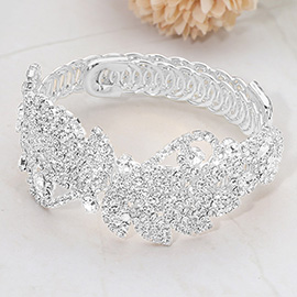 Rhinestone Paved Leaf Vine Adjustable Evening Bracelet