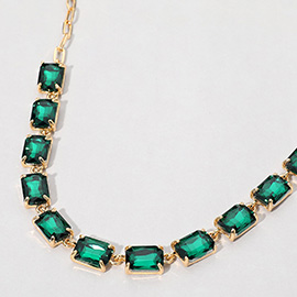 Cushion Rectangular Stone Cluster Link Evening Necklace