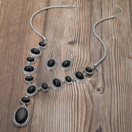 Bold Vintage Boho Oval Stone Link Cascading Statement Necklace