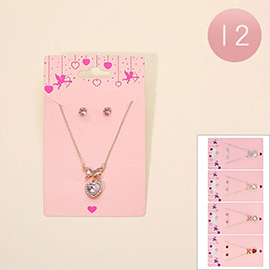 12PCS - Bow Heart Stone Pendant Jewelry Set