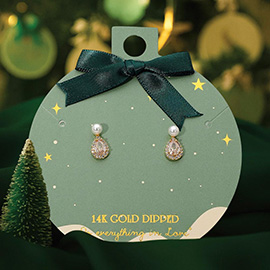 14K Gold Dipped Pearl Stud Teardrop Stone Cluster Dangle Earrings