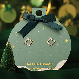 14K Gold Dipped Stone Paved Open Square Stud Earrings