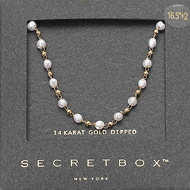 SECRET BOX_14K Gold Dipped Pearl Beaded Chain Necklace