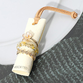 3PCS - Pearl Centered Flower Resin band Textured Stackable Ring Set