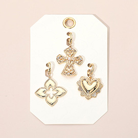 3PCS - Cross Heart Floral Motif Pendant Charm Set