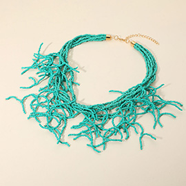Seed Beaded Coral Layered Statement Necklace