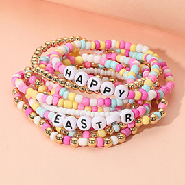 10PCS - HAPPY EASTER Message Beaded Stretch Multi Layered Bracelets