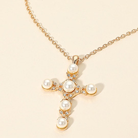 Pearl Cross Pendant Necklace