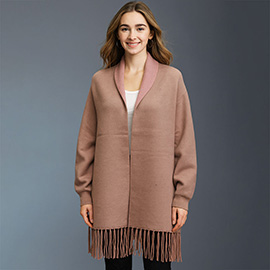 Fringe Trim Shawl Poncho