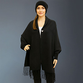 Fringe Trim Shawl Poncho