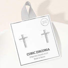 Silver Dipped CZ Stone Pave Cross Stud Earrings