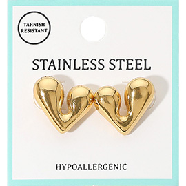 Stainless Steel Abstract Sculptural Heart Stud Earrings