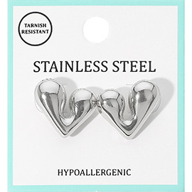 Stainless Steel Abstract Sculptural Heart Stud Earrings