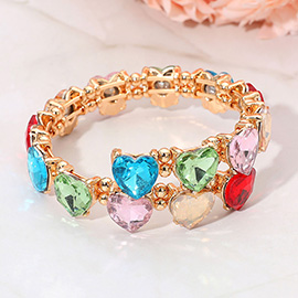 Heart Stone Cluster Link Adjustable Evening Bracelet