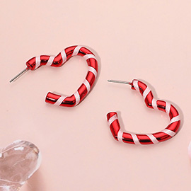 Candy Cane Open Heart Hoop Earrings