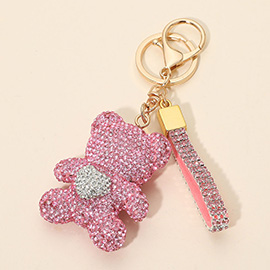 Bling Studded Heart Accent Teddy Bear Charm Strap Bag Charm Keychain