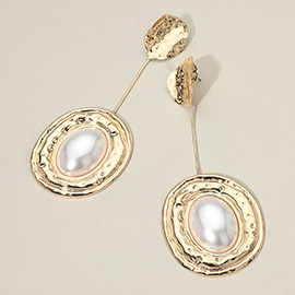 Bold Oval Pearl Center Cluster Long Drop Earrings