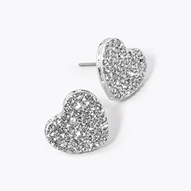 Crystal Rhinestone Pave Heart Stud Earrings