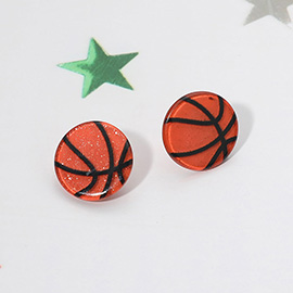 Glitter Resin Basketball Stud Earrings