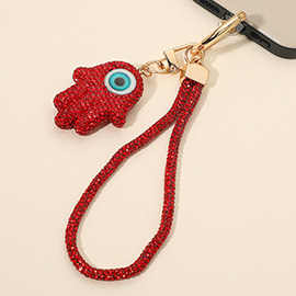Bling Studded Evil Eye Hamsa Hand Charm Keychain Bag Charm Phone Holder
