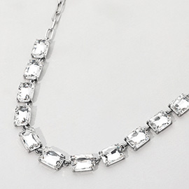 Cushion Rectangular Stone Cluster Link Evening Necklace