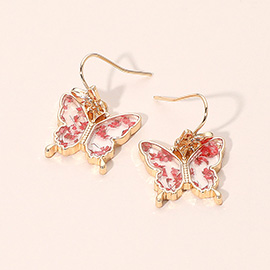 Flower Encased Butterfly Dangle Earrings