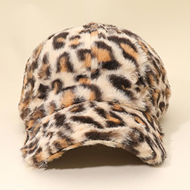 Plush Faux Fur Leopard Pattern Baseball Cap