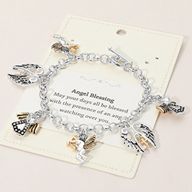 Angel Blessing Message Angel Wing Charm Station Link Toggle Bracelet