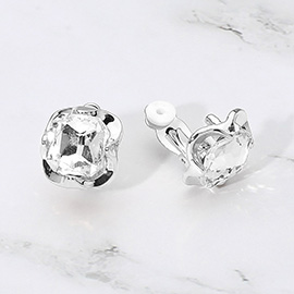 Square Faceted Stone Cluster Clip On Evening Earrings