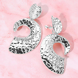 Bold Hammered Abstract Metal Drop Statement Clip On Earrings