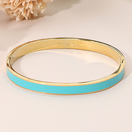 Stainless Steel Enamel Inlay Hinged Bangle Bracelet