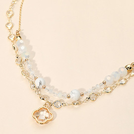 Quatrefoil Pendant Accent Dual Layer Beaded Necklace