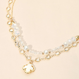 Quatrefoil Pendant Accent Dual Layer Beaded Necklace