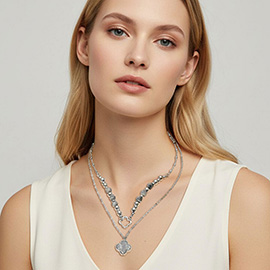 Layered Quatrefoil Pendant Accent Necklace