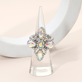 Vintage Floral Marquise Oval Stone Stretch Statement Ring